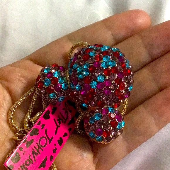 Betsey Johnson. Gold Tone Colorful Rhinestones Mickey Brooch/Necklace - Picture 7 of 10